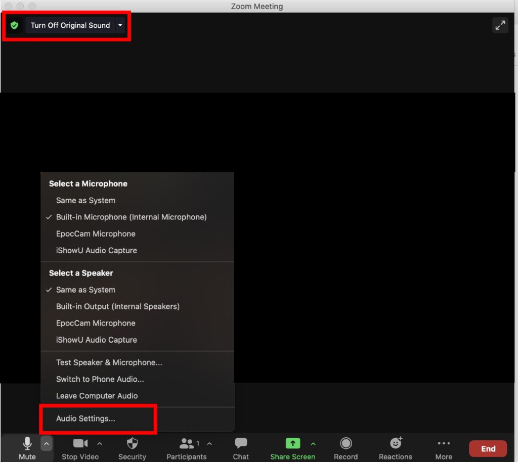 Zoom settings for Mac