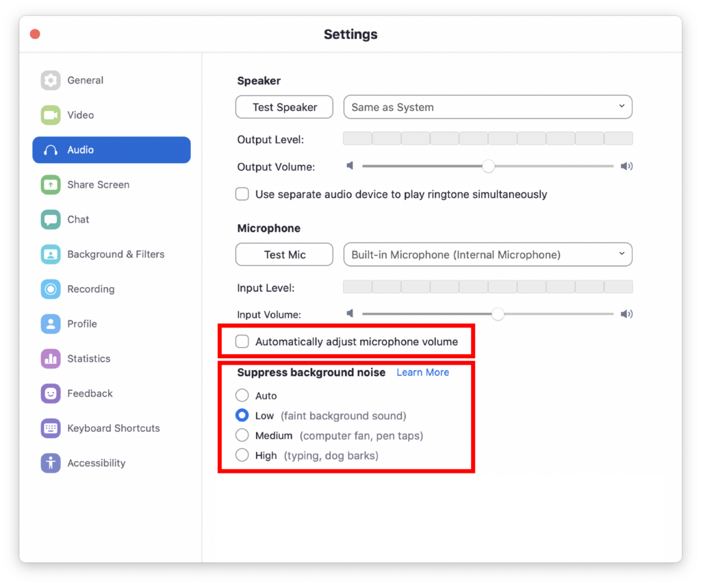 Zoom settings for Mac